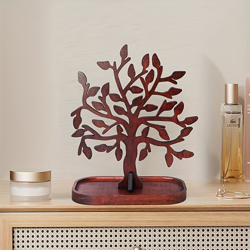 sturdy jewelry organizer tree like desktop jewelry rack with branches natural wood vanity organizer for earrings necklaces bracelets   home office salon   display stand jewelry organizer storage necklace holder   dark   wood   0