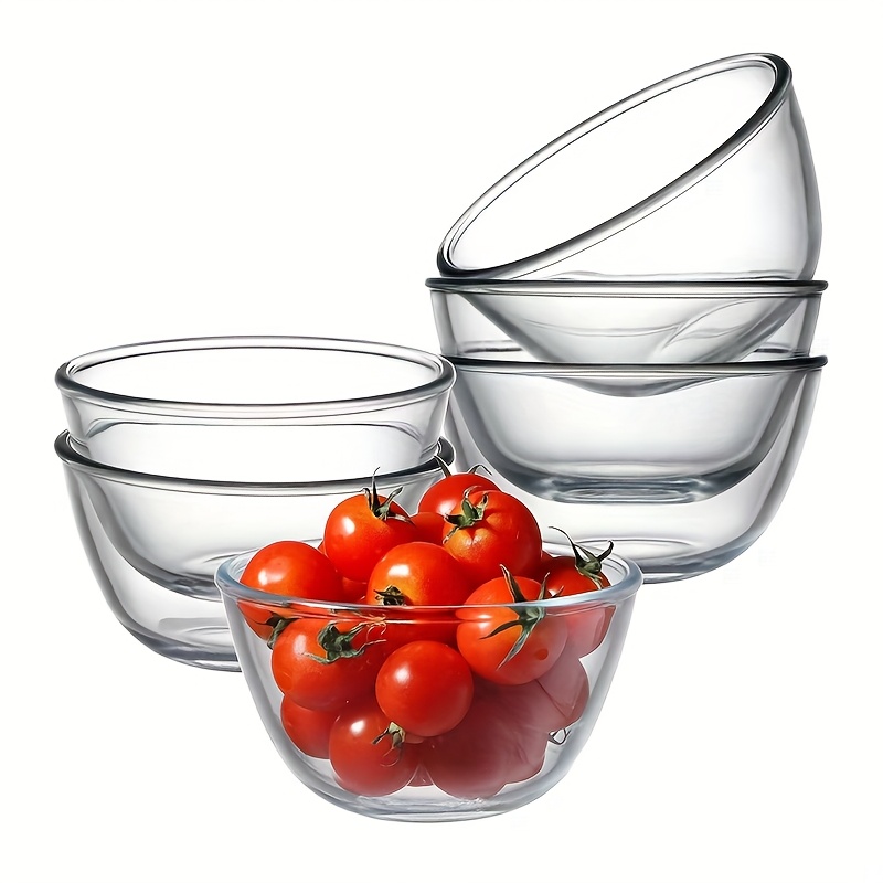 TEMU Set Of 6 Small Glass Bowls - 16 Ounces (approximately 453.6 Grams), Glass Cereal Bowls, Rice Bowls. Suitable For Oatmeal, Ice Cream, And Fruit