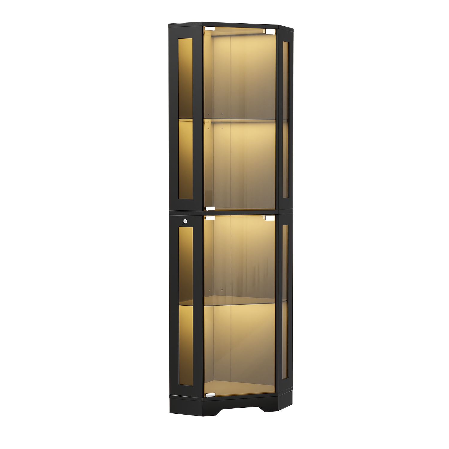 Image of Corner Glass Display Cabinet, Adjustable Shelves, Elegant , Each Layer Can To 40 , Space-, Quick Assembly, Suitable For Living Rooms And Game Rooms, Dimensions: 40x40x165cm