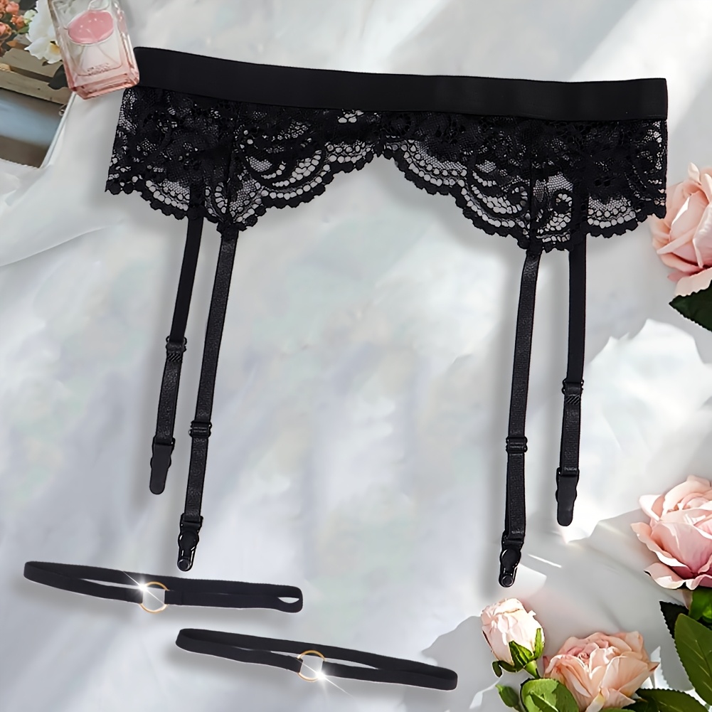 E-shop Damen Schwarze Elegante Spitzenbinde mit Clips, Sexy Mesh Bindegürtel mit Schlaufe für Oberschenkelhohe Strümpfe, Erwachsenenmode-Accessoires