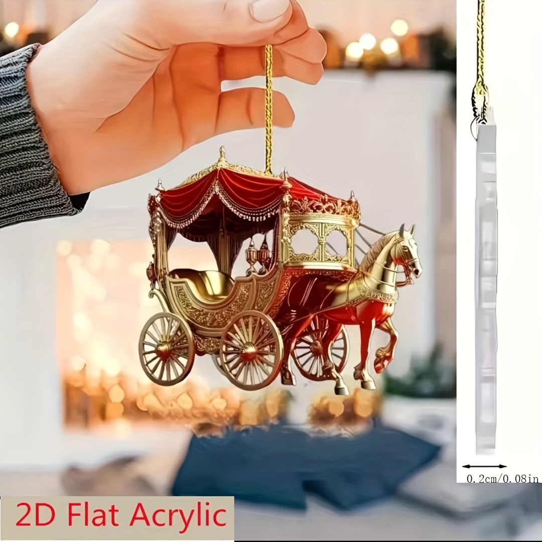 TEMU 2d Flat - [2d Flat] 2d Printed Acrylic Christmas Decorations And Ornaments - Creative Christmas Carriage Tree Decorations, Tree Toppers