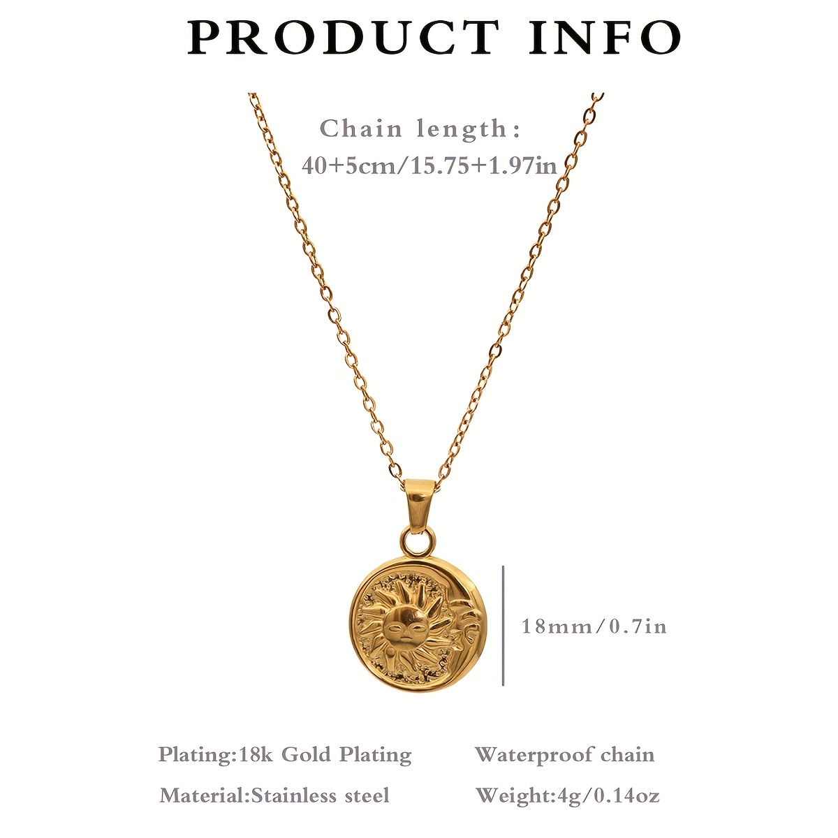 Image of 1pc Stainless Steel Necklace Minimalist Golden Necklace Sun And Moon Necklace Waterproof Collarbone Chain Jewelry Round Coin Pendant Necklace For Women Gifts