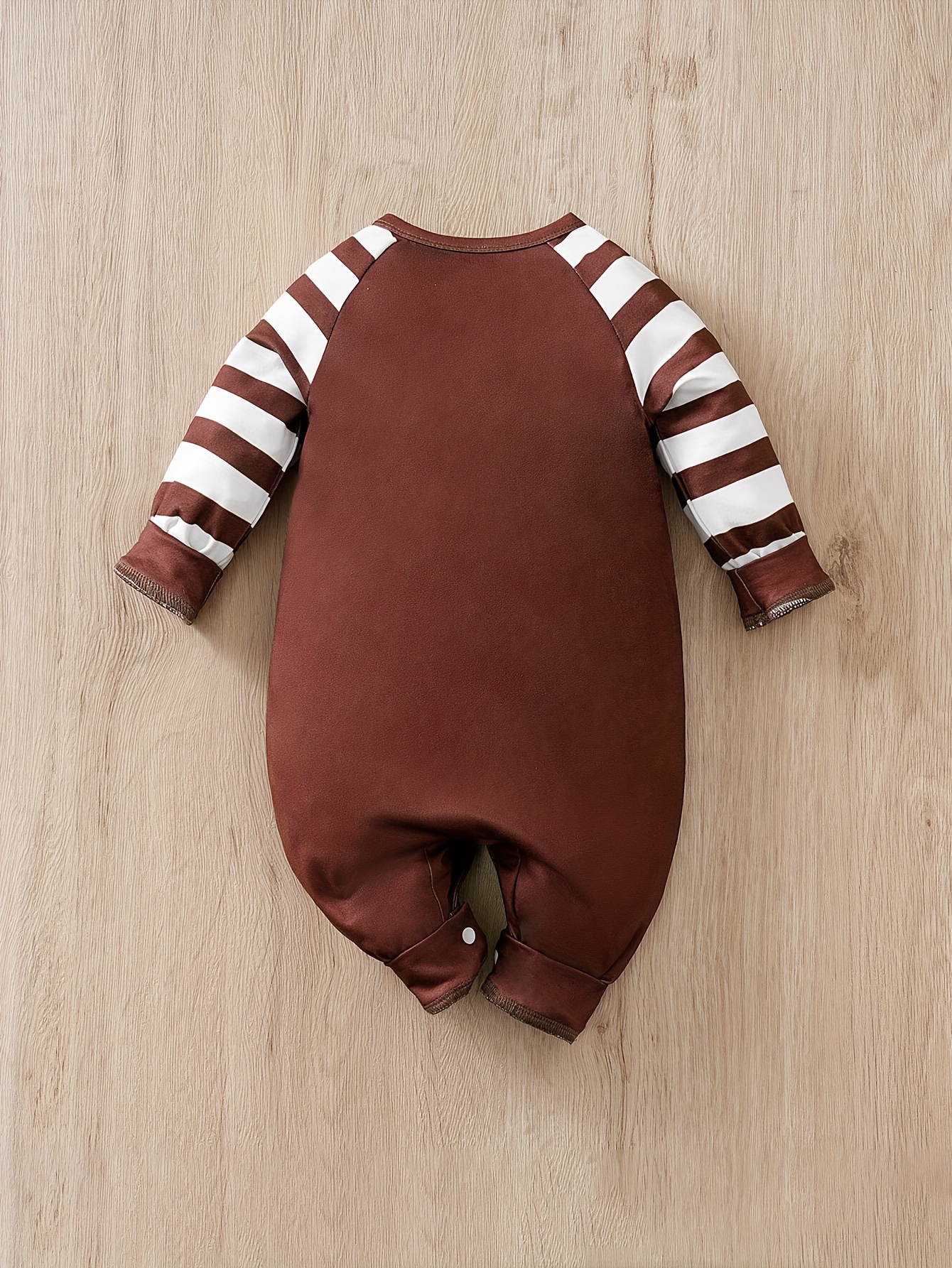 thanksgiving turkey stripe long sleeve romper for kids round neck spring autumn polyester and spandex blend   outdoor