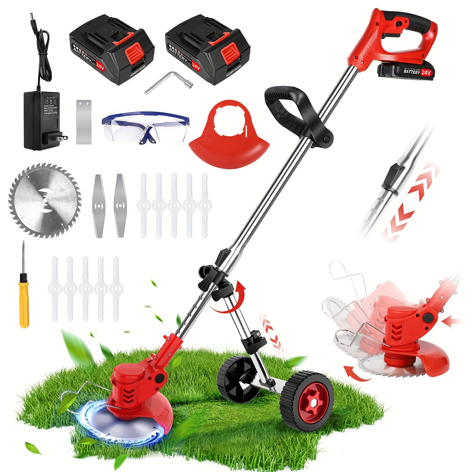 

Electric 800w, 2000mah 21v Battery Powered Cordless Lawn Mower, 3 In 1 Lightweight Edger Brush Cutter Trimmer, Grass Trimmer Mower With 2 Battery 1 Charger, 3 Kinds Blades With Wheels