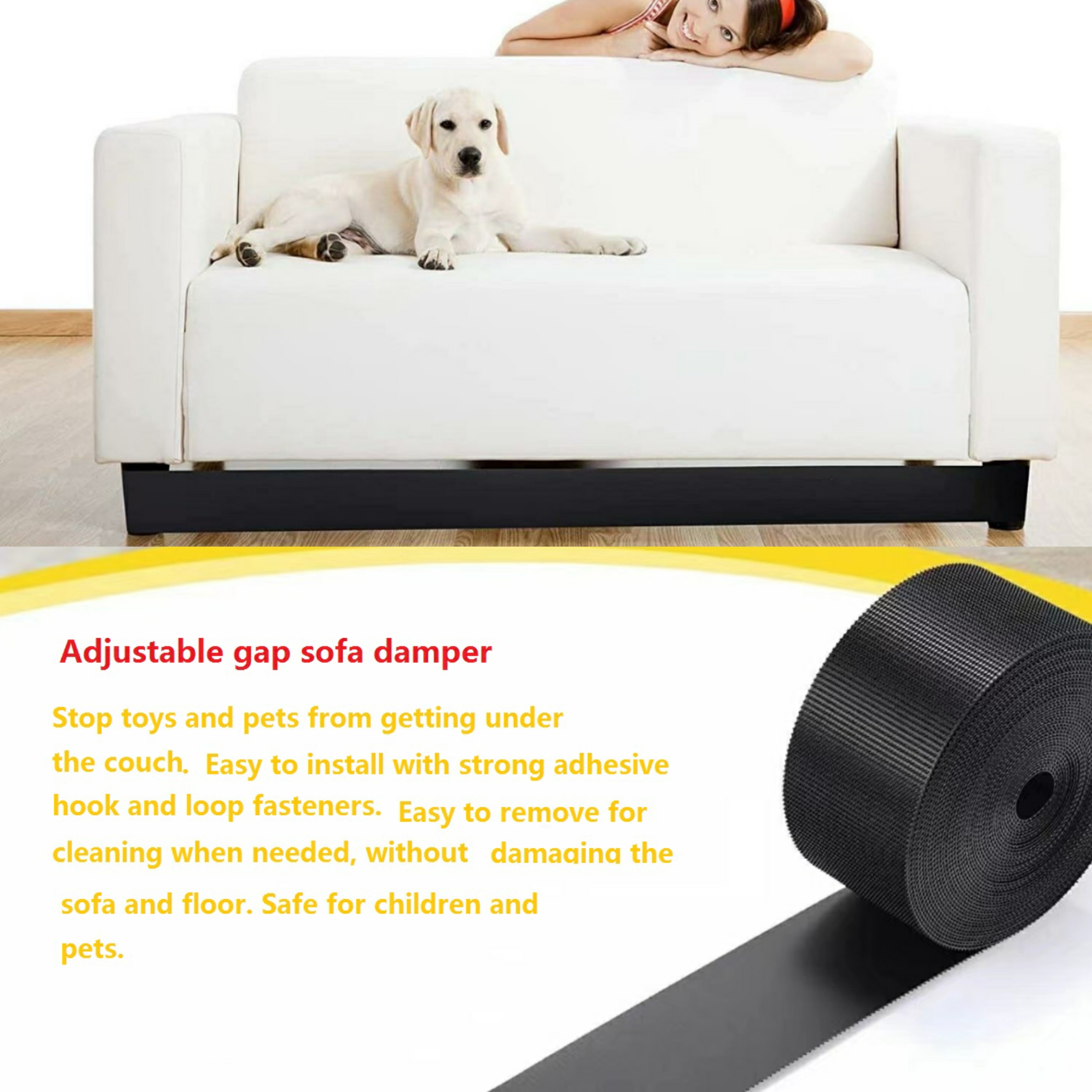 

Adjustable Sofa Gap Blocker & - Nylon For Sliding & Sectional Sofas, With Adhesive Strip - Prevents Pets & Items From Getting Under Couch, Contemporary Style, 29.5x236in