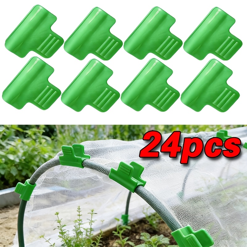 TEMU 24pcs Green Greenhouse Film Clips - Plastic Film Covering Net Hoop Clamps Suitable For 11mm Tubes - Durable Support For Garden Shade Net,