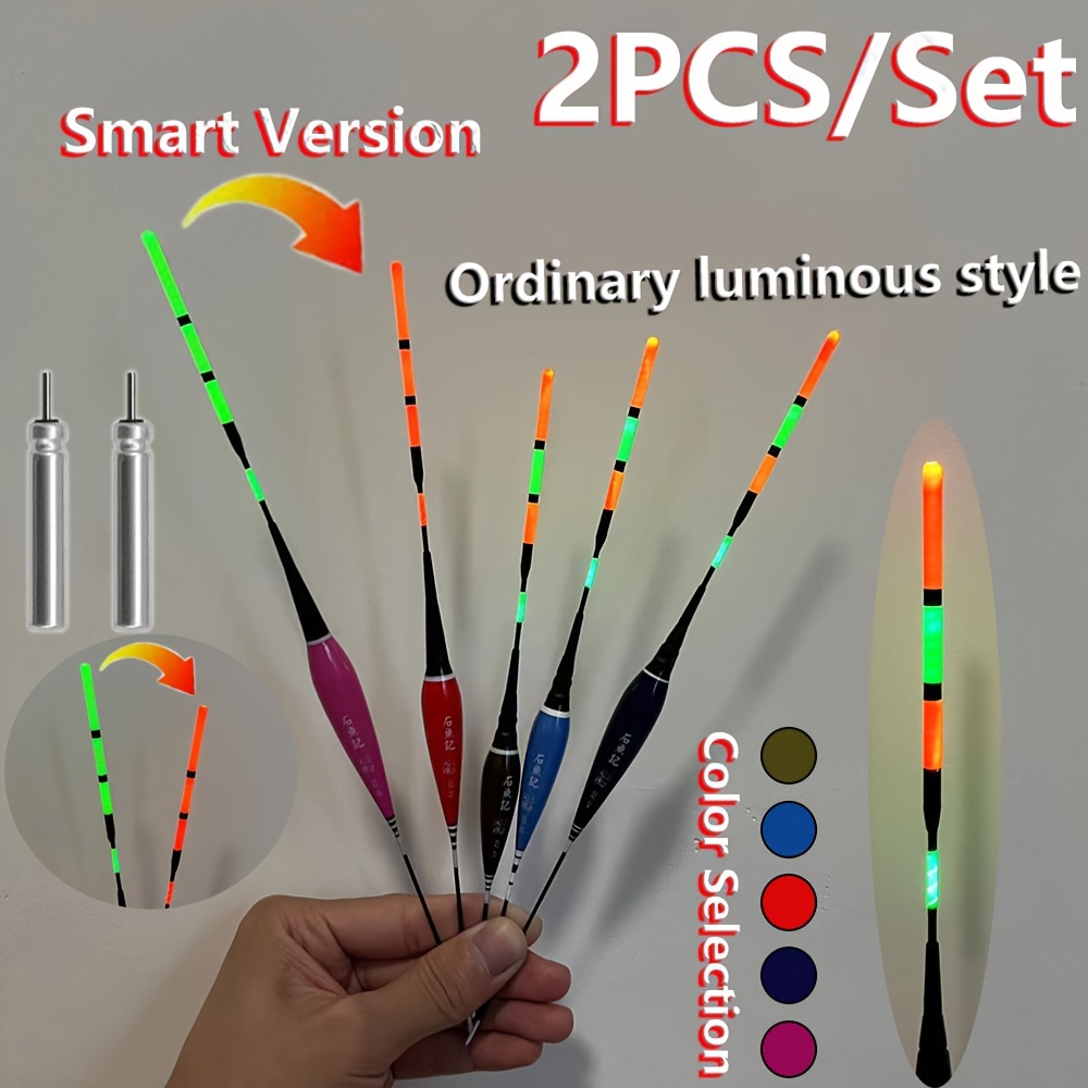 

2pcs Fishing Floats, Color Changing Led Fluorescent Rods With Float Connector Cr425, Night Fishing Gear, Mixed Colors, Non-rechargeable Battery, Foam Material