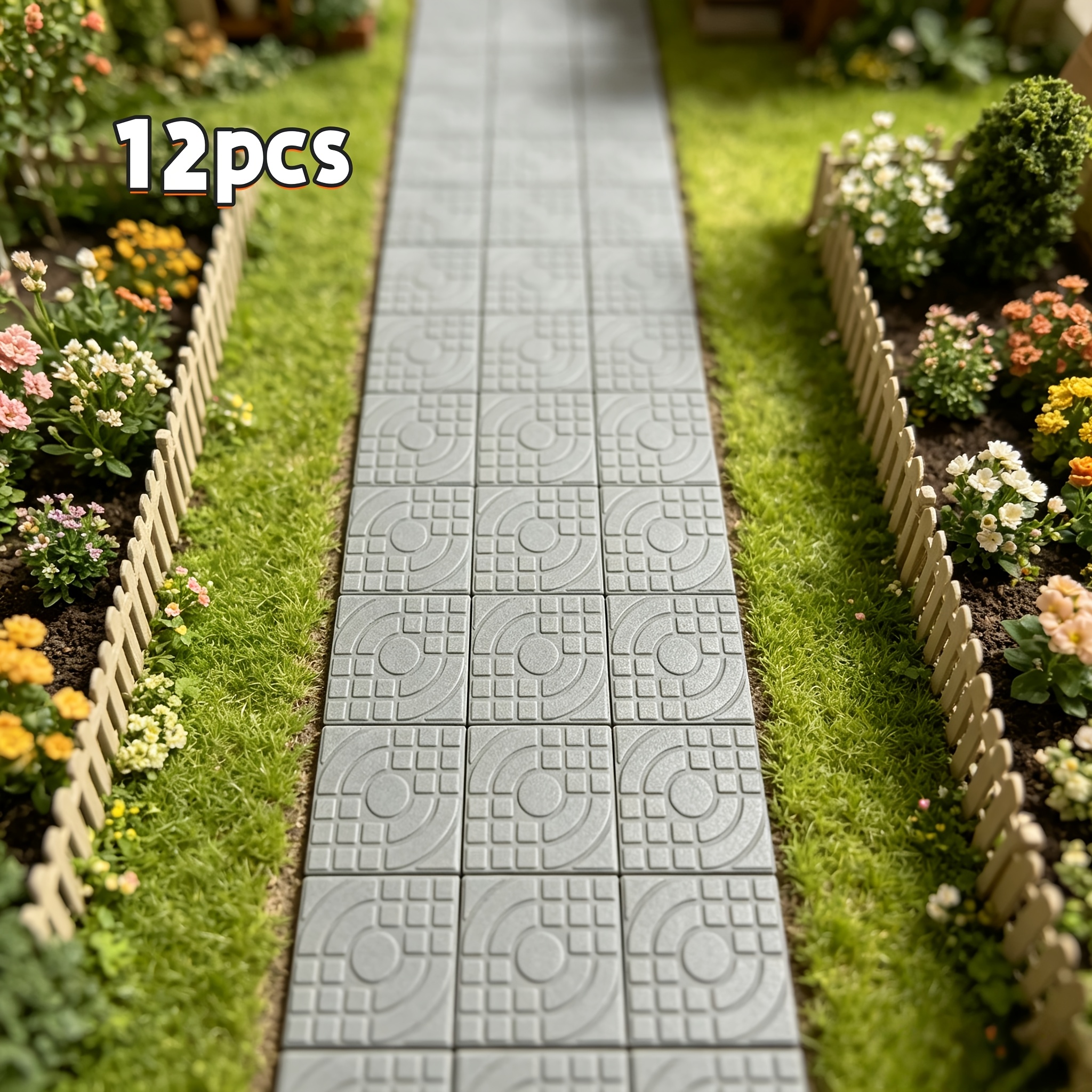 TEMU 12pcs, Mini Modèles de Tuiles de Chemin de Jardin de Simulation, Plaques de Pavage en Relief Géométrique 3D, Scènes de Cour de Table de Sable