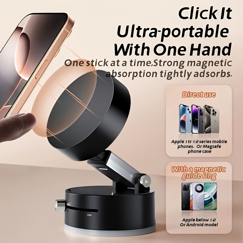 2pcs mini vacuum suction magnetic phone holder 2025 new foldable and retractable double sided magnetic phone mount for all phones dashboard mount abs material rust  t adjustable rotatable heat  t cold  