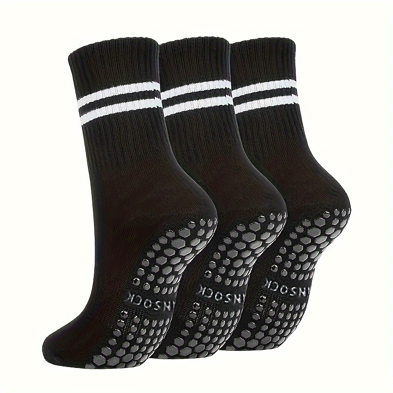 3 Pack Non Slip Grip Yoga Socks for Pilates, Barre, Home-Black