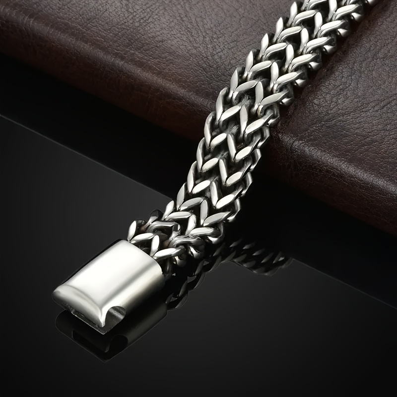 bracelet à double rangée cuban link en acier inoxydable avec design  , accessoire de mode unisexe,   une fermeture magnétique, look décontracté,   pour mari,   ou père Détails du produit 7