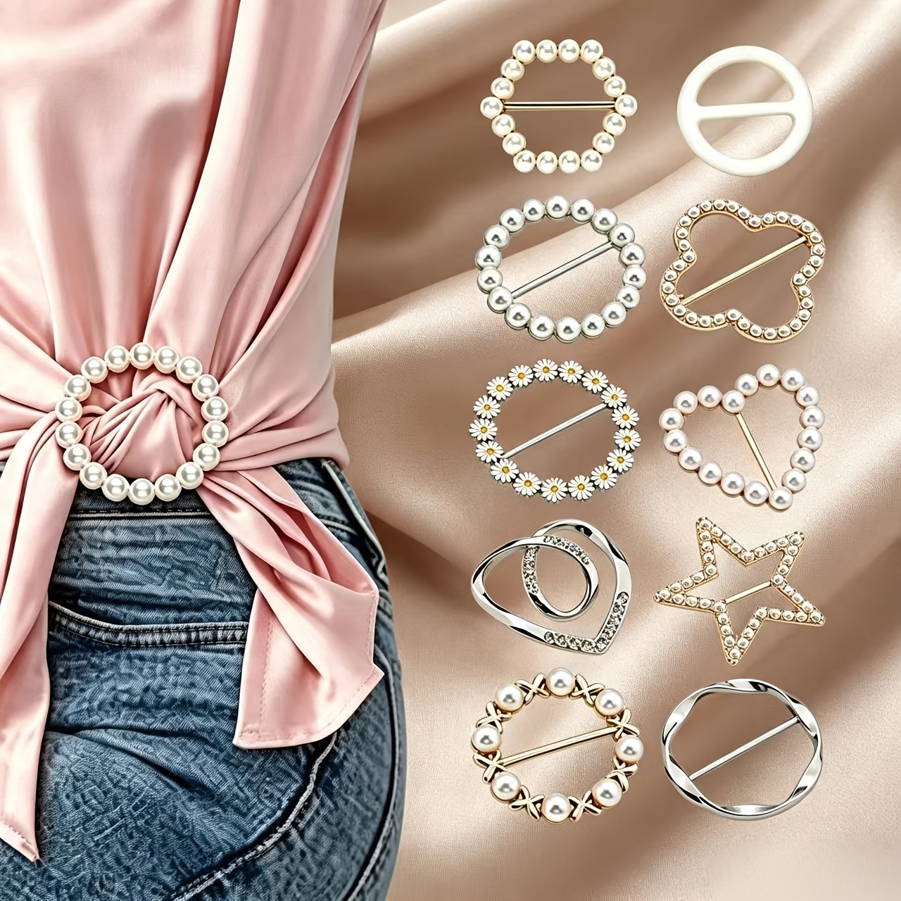 TEMU 10 piezas de hebillas de anillo para bufanda para mujer, clips de metal multiusos para camisetas, botones decorativos de sujeción para camisa,