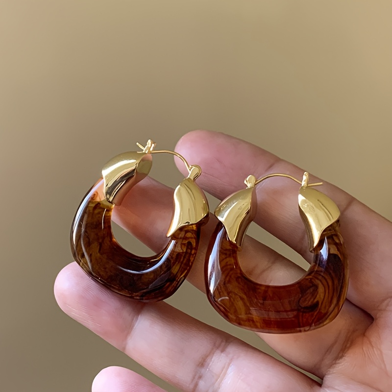 

-chic Resin Geometric Hoop Earrings - Stainless Steel Posts, Zinc Alloy, December Birthstone, Everyday & Party Wear