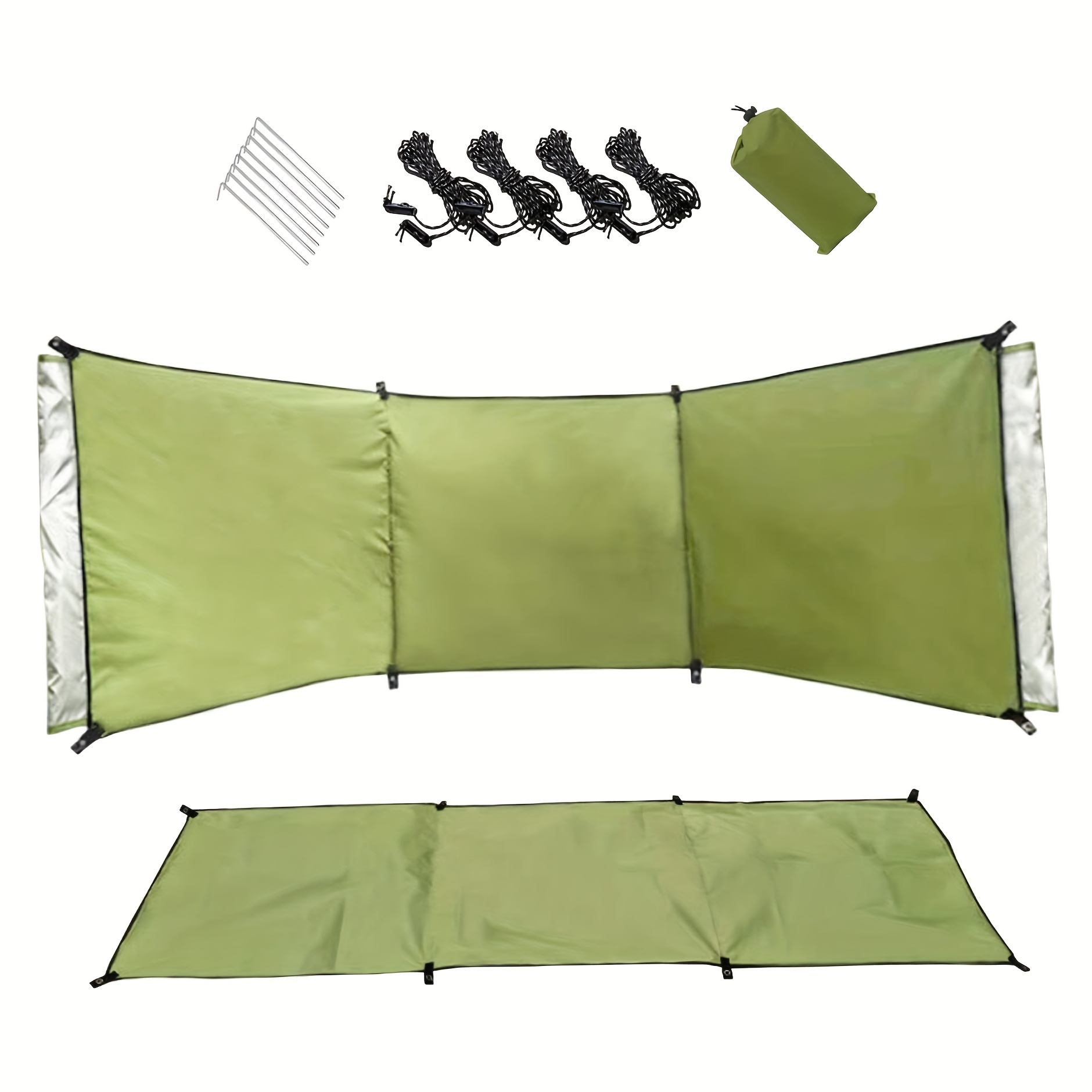 

[reliable Shelter] Green Oxford Cloth Windscreen For Outdoor Camping Tents - Easy Setup, Wall With Mesh Pocket & Ropes, Picnics & Protection, Tents For Camping