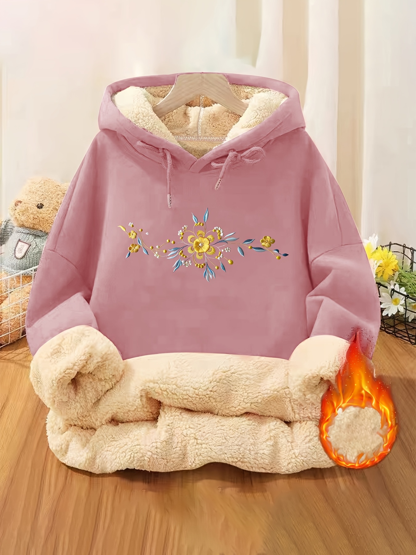 Womens Winter Thickened Plush Fleece Hooded Sweater Relaxed