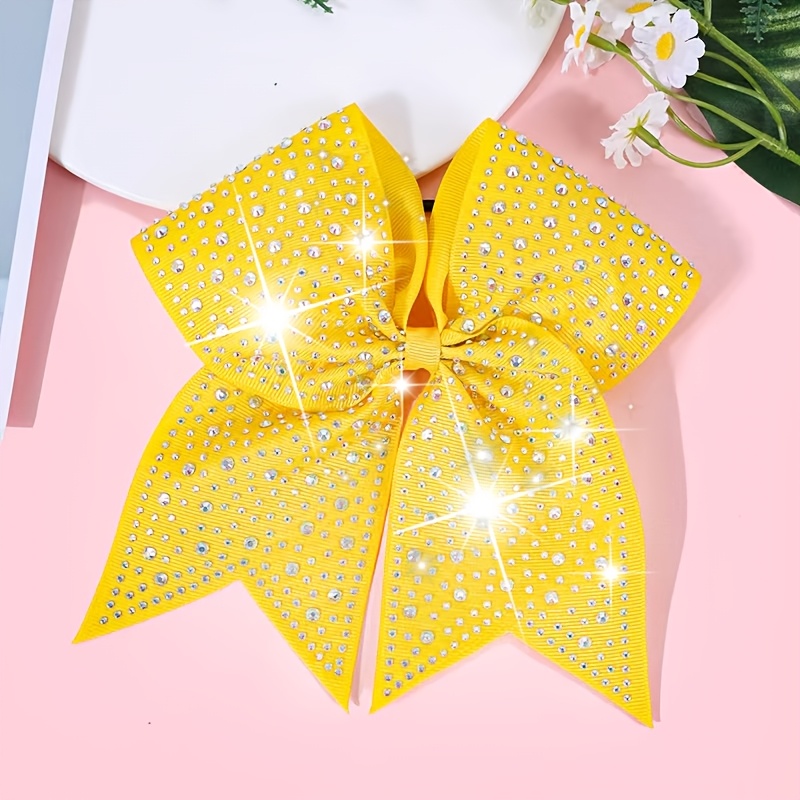 TEMU 7-inch Cheer Bow Hair Tie, High-quality Tuxedo With Rhinestone Bow For School Sports, Holiday Parties, And Daily Wear, Cheer Bow, Cheer Bow Hair