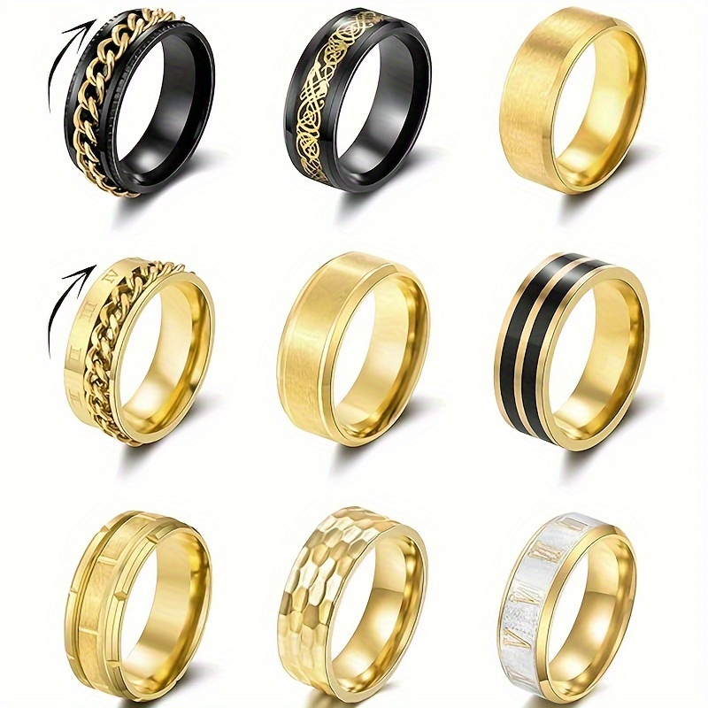 9pcs Stainless Steel Stress Relief Rotating Rings Set