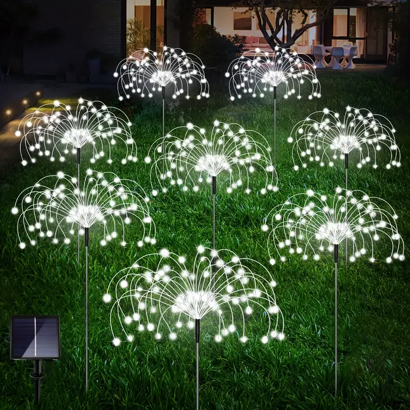 8 pack solar garden firework lights outdoor 8 480 leds waterproof copper wire diy solar decorative lights for yard pathway party decor garden lawn halloween christmas Product details 0