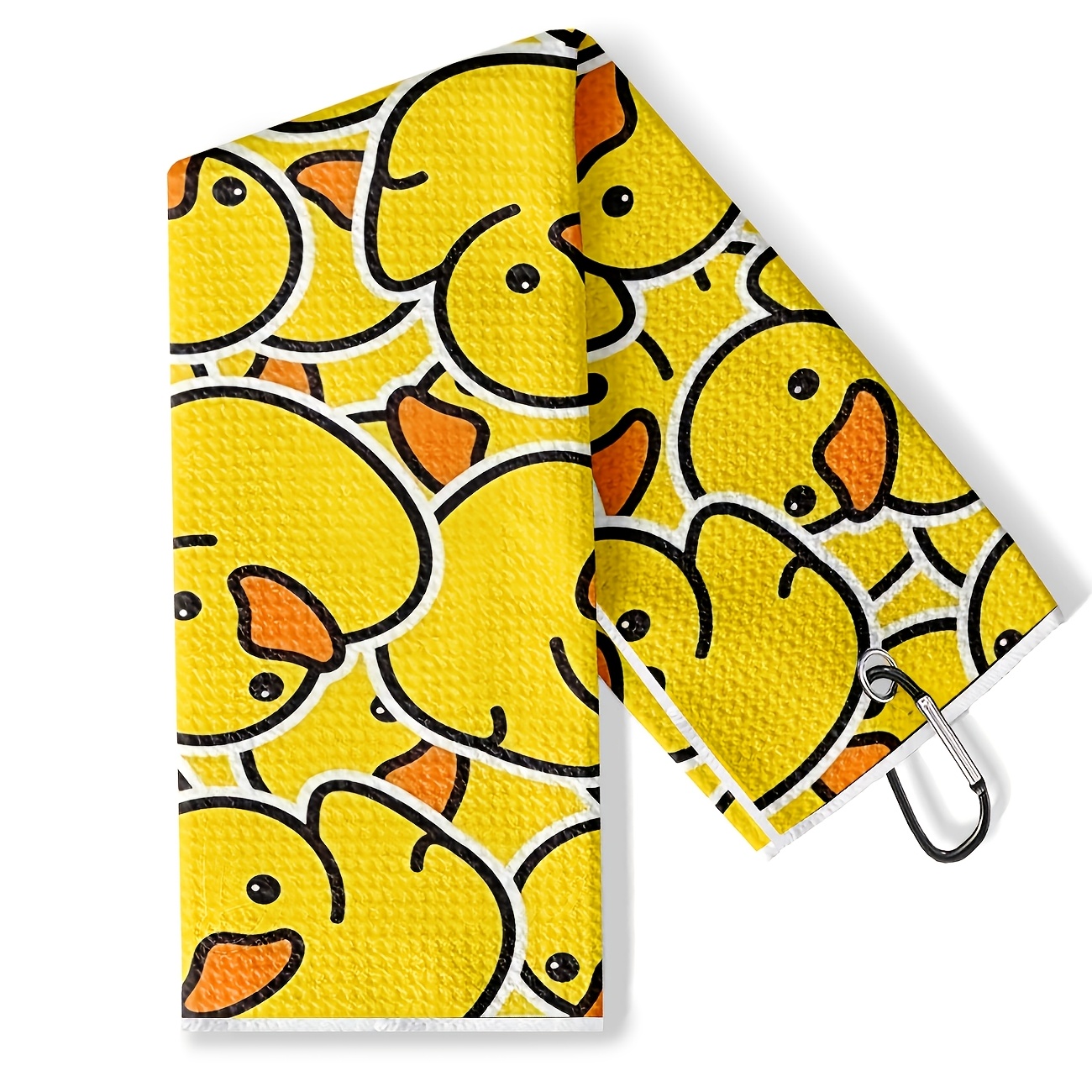 TEMU Little Yellow Duck Pattern Golf Towel, Featuring A Cartoon-style Little Yellow , Comes With A Looped Metal Hook. And Soft, This Towel Is Ideal