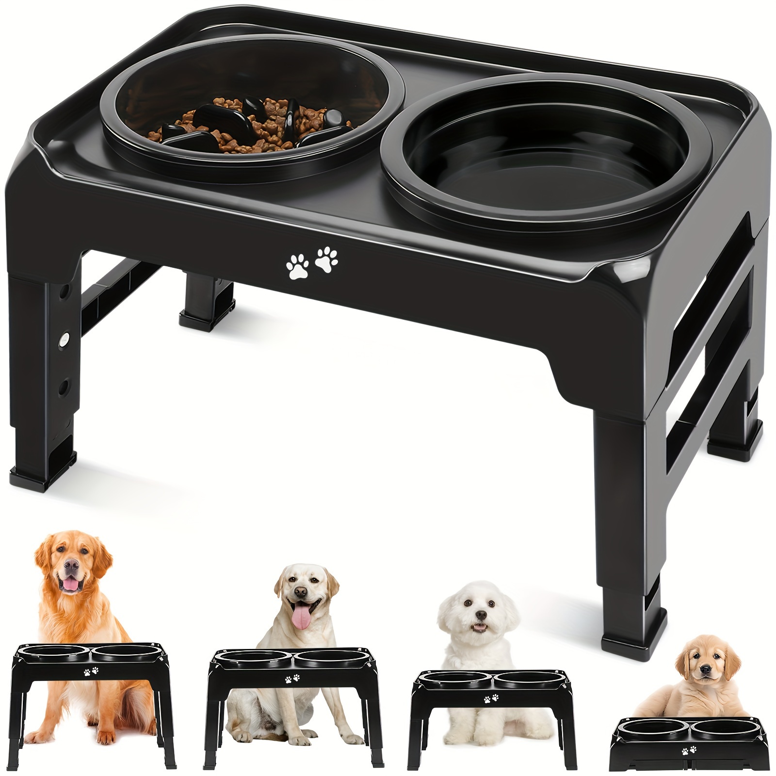 Image of 2-in-1 Elevated Dog Bowls Slow Feeder With 4 Height Adjustable Raised Dog Bowl Stand For Food And Water, Non-slip Dog Feeder For Medium Large Dogs