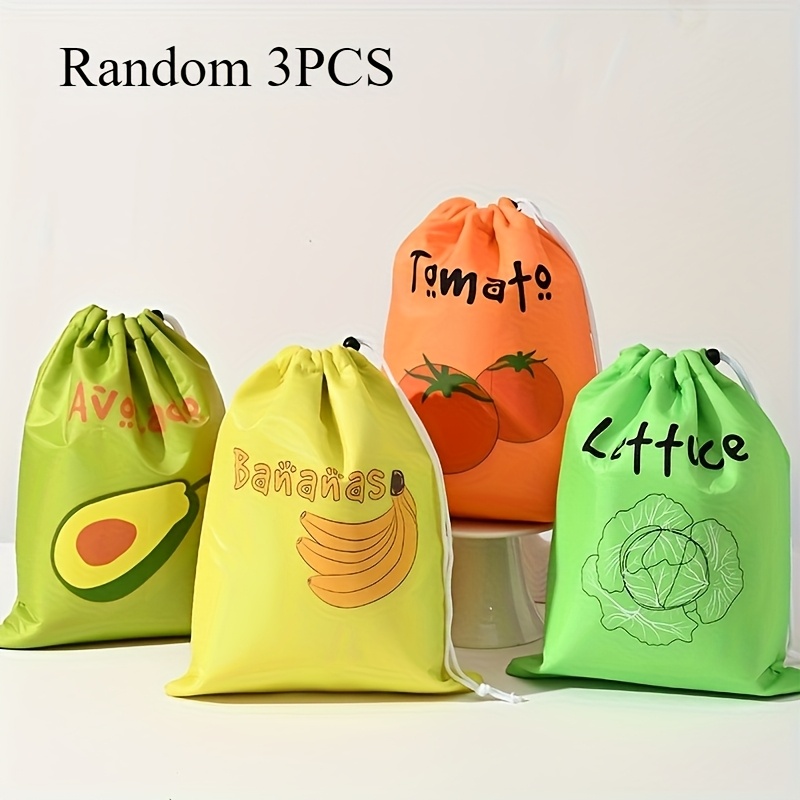 TEMU 3 Stück Wiederverwendbare Lebensmittelsichere Stoffbeutel mit Zugbandverschluss – Frischhalte-Design für Bananen, Tomaten, Avocados & Salate –