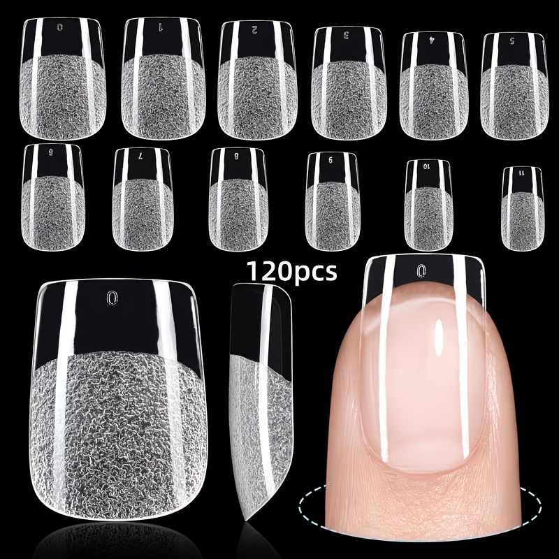 TEMU 120/240pcs Medium-long Square Press-on Gel Fake Nails, Transparent Full-cover Pre-designed False Nail Tips, 12 Sizes , Suitable For Women's Diy