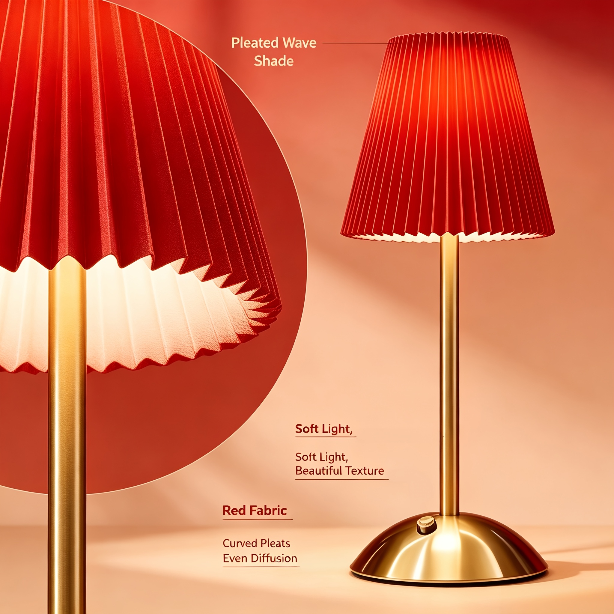 Modern Fashion Red Table Lamp with High Base, Touch Control