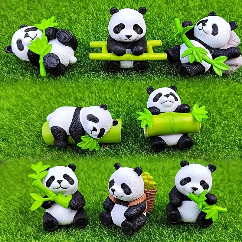 8pcs cute   figurines resin panda figurines set multifunctional mini statues for diy fairy garden accessoriesfor cake topper micro landscape moss landscape bonsai craft accessories birthday party decoration car decoration 0