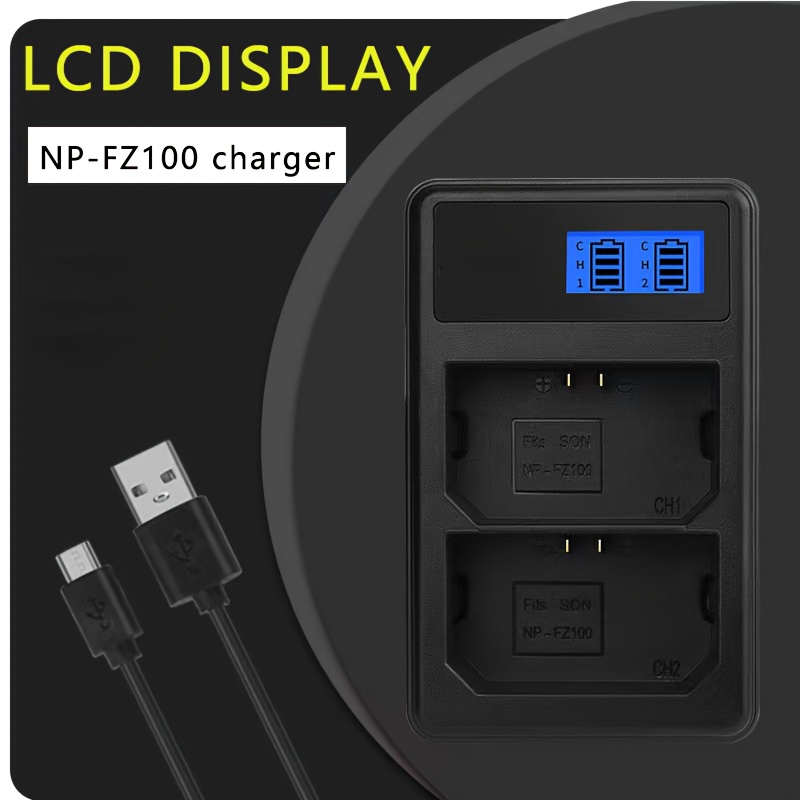 

1pc Np-fz100 Lcd Dual Slot Smart Charger, Suitable For A9/a7r3 Ilce-9, A7r4, A7r3, A7m3, A6600/a7s3/a7c/a9m2/fx30/a7r5 Fx30 Fx3 A7c2mark Ii A7cr A6700, Usb 5v Portable Charger