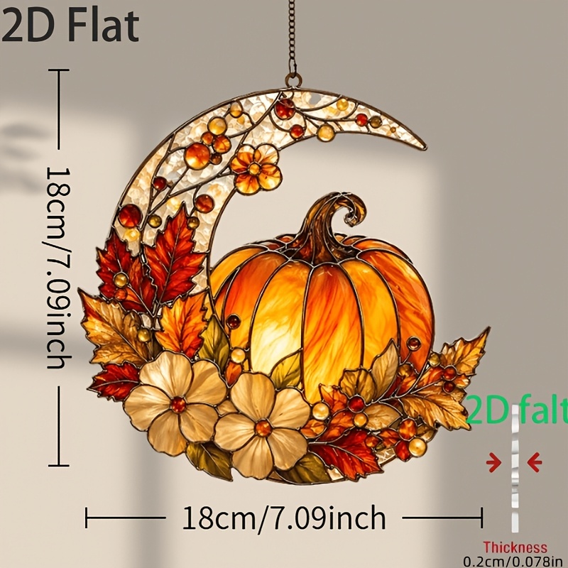 TEMU 2D Flat - [2D Flat] Erntekürbis Halloween Acryl Sonnenfänger, Herbst Ahornblatt Fensterhänge Geschenk, Thanksgiving Rustikale Wanddekoration