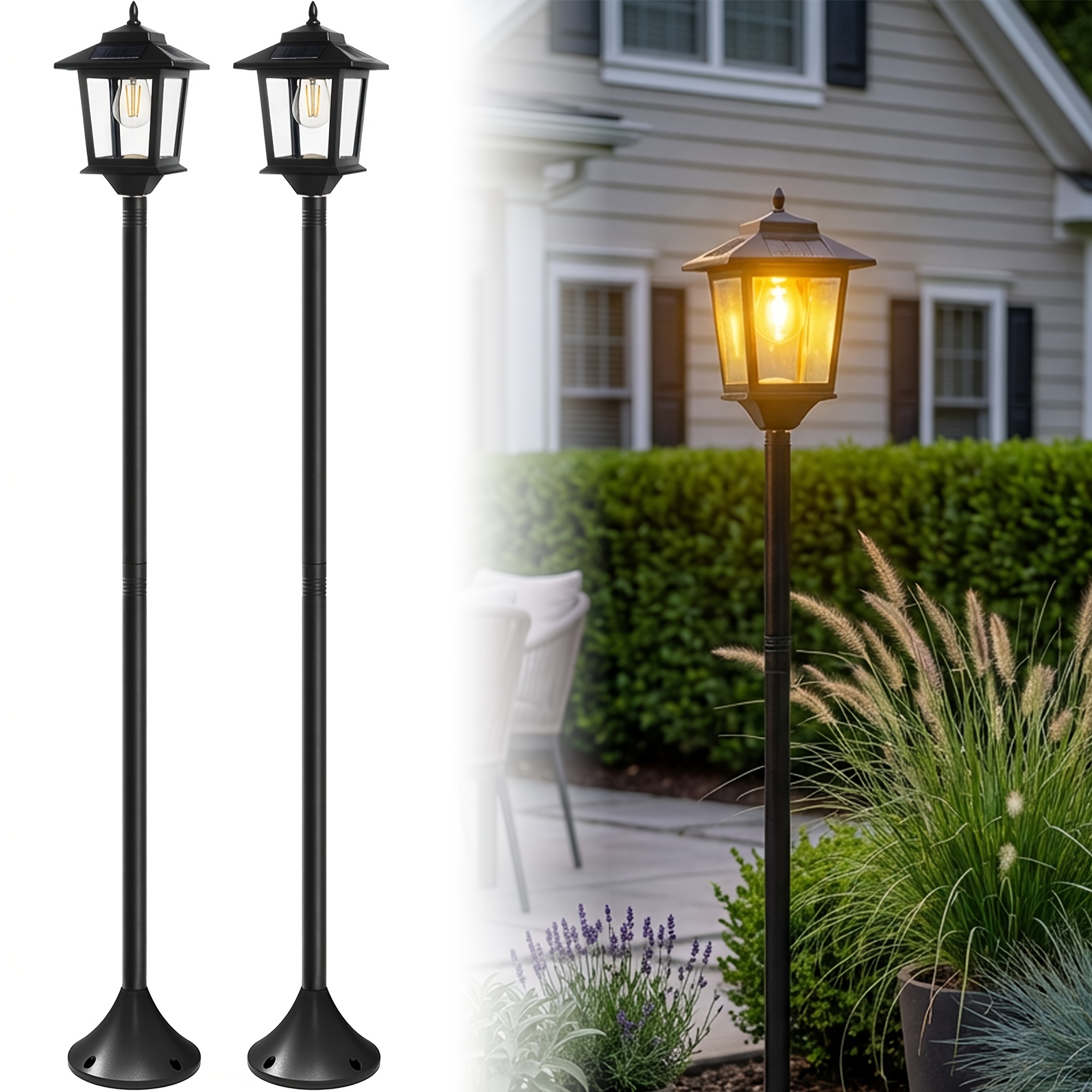 TEMU 63in Solar Lamp Post Lights 2 Pack, Outdoor Post Lights, Ip44, Christmas & Halloween Decorations Outdoor, Pole Lights Outdoor, Decorative Lamp