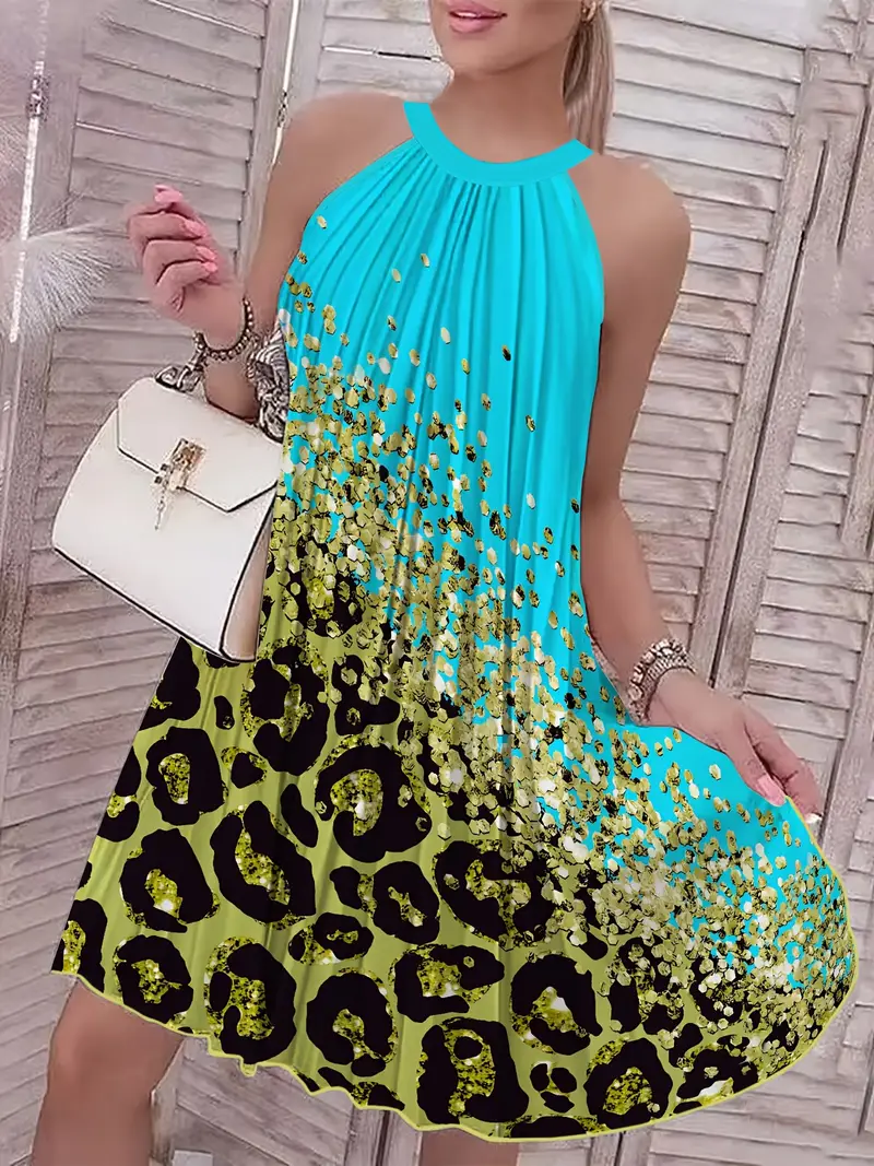 2024 Western Summer * Floral Print Halter Neck Sleeveless Ruched Off-Shoulder * Dress 2024 Western Summer * Floral Print Halter Neck Sleeveless Ruched Off-Shoulder * Dress