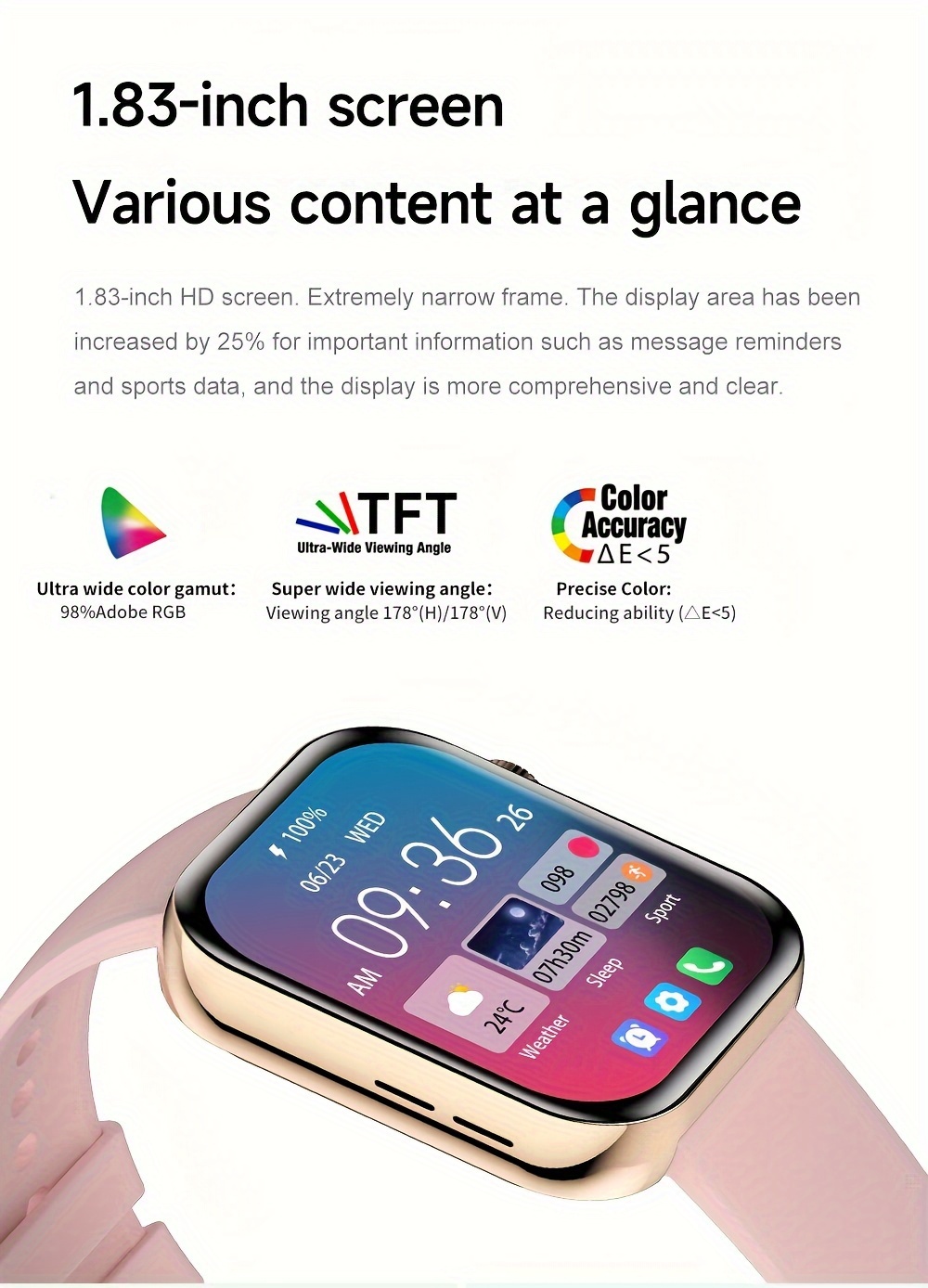 Montre connectée sans fil HD 1,83 pouces 2024, noir pistolet, argent et or rose, cadran personnalisable, tracker GPS SOS Fitness, convient aux hommes et aux femmes_voghion.com