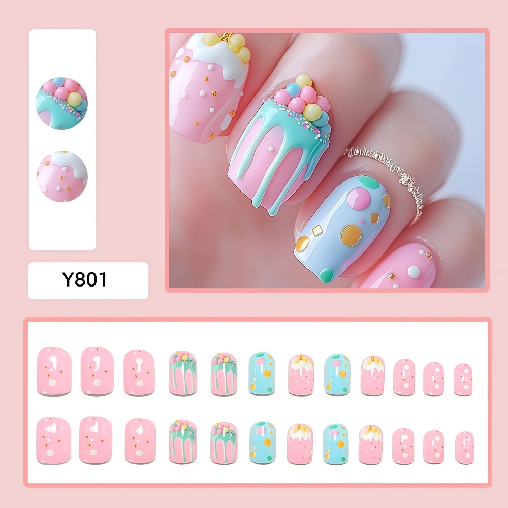 TEMU Améliorez Votre Look : 24 Pièces d' Portables Courtes de Carré dans la Série de Couleurs Pastel. Autocollants pour Ongles de Style Doux en .