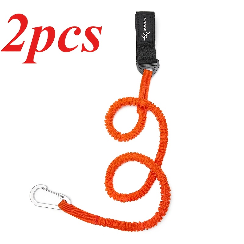 Image of Set Of 2 Elastic Leashes For Kayak Paddles, Adjustable With Safety Hooks, Designed For Fishing Rods And Coiled Lanyards, Perfect For Securing Additions