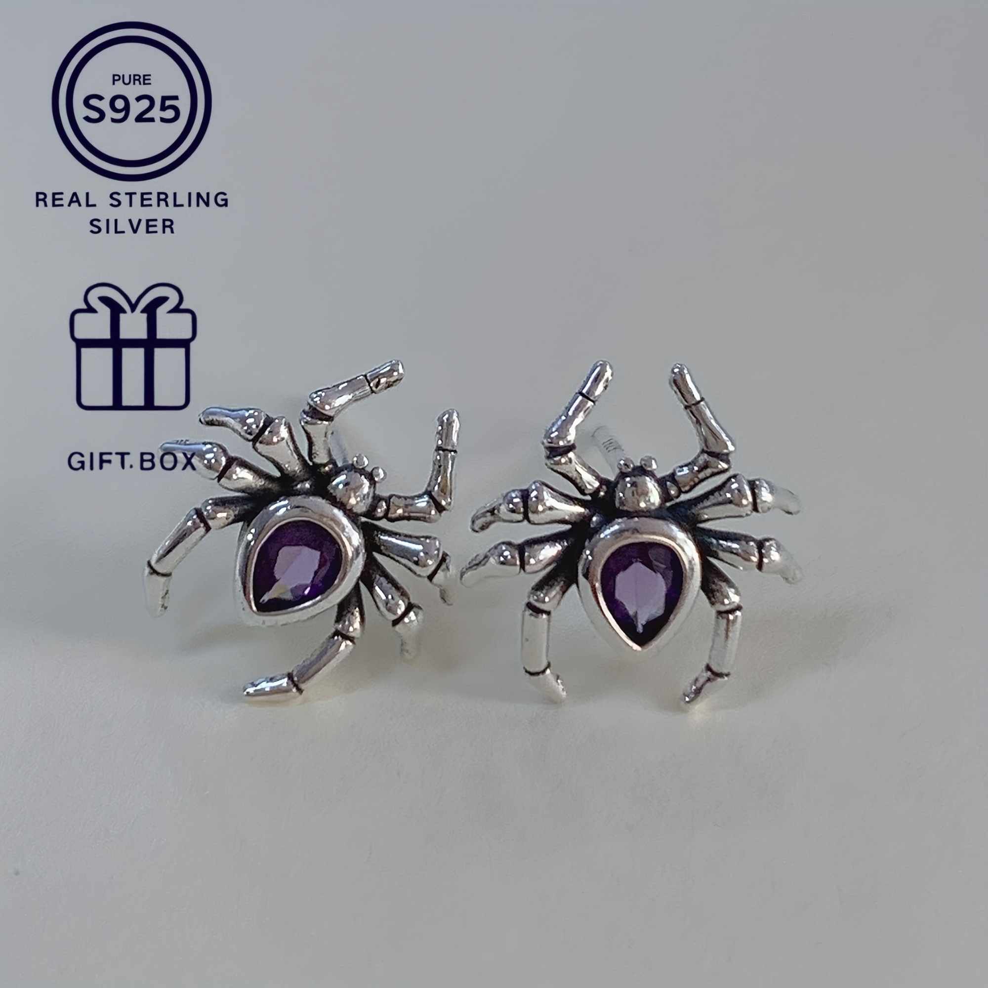 

2pcs Sevenmoons Vintage Style 925 Sterling Silvery Spider Earrings, With Synthetic Zirconia, Hypoallergenic Ear Needle, Lightweight Design, Unique Personalized Jewelry