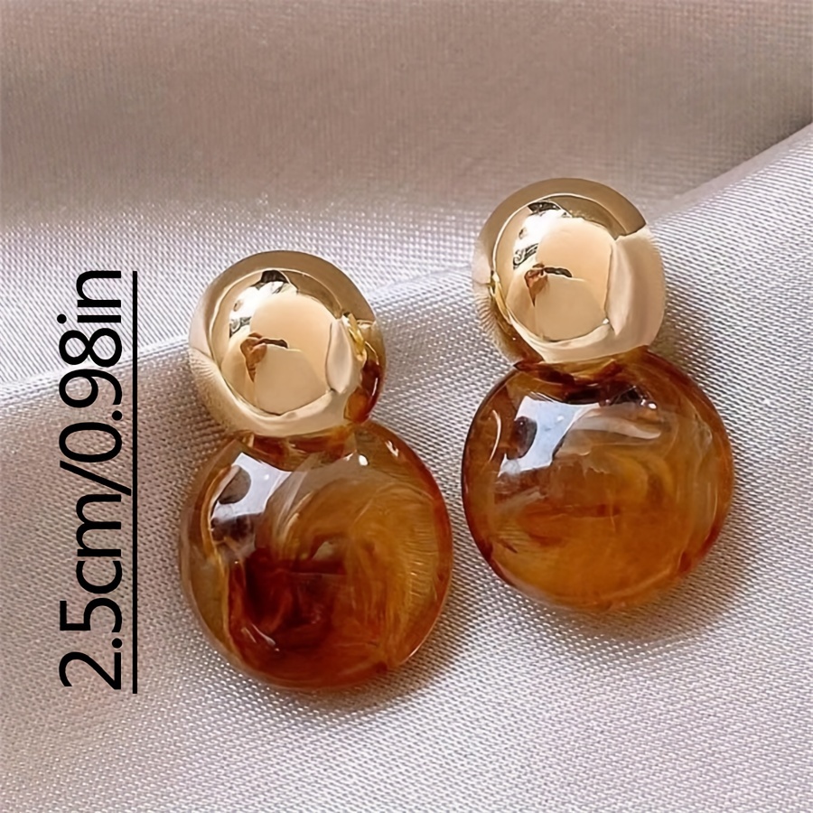 Boho Style 14K Golden Plated Copper Geometric Drop & Dangle Earrings for Women - Fashion Round Resin Textured Earrings, Stainless Steel Ear Needle, No Mosaic Material, Suitable for Party Occasions, All Seasons