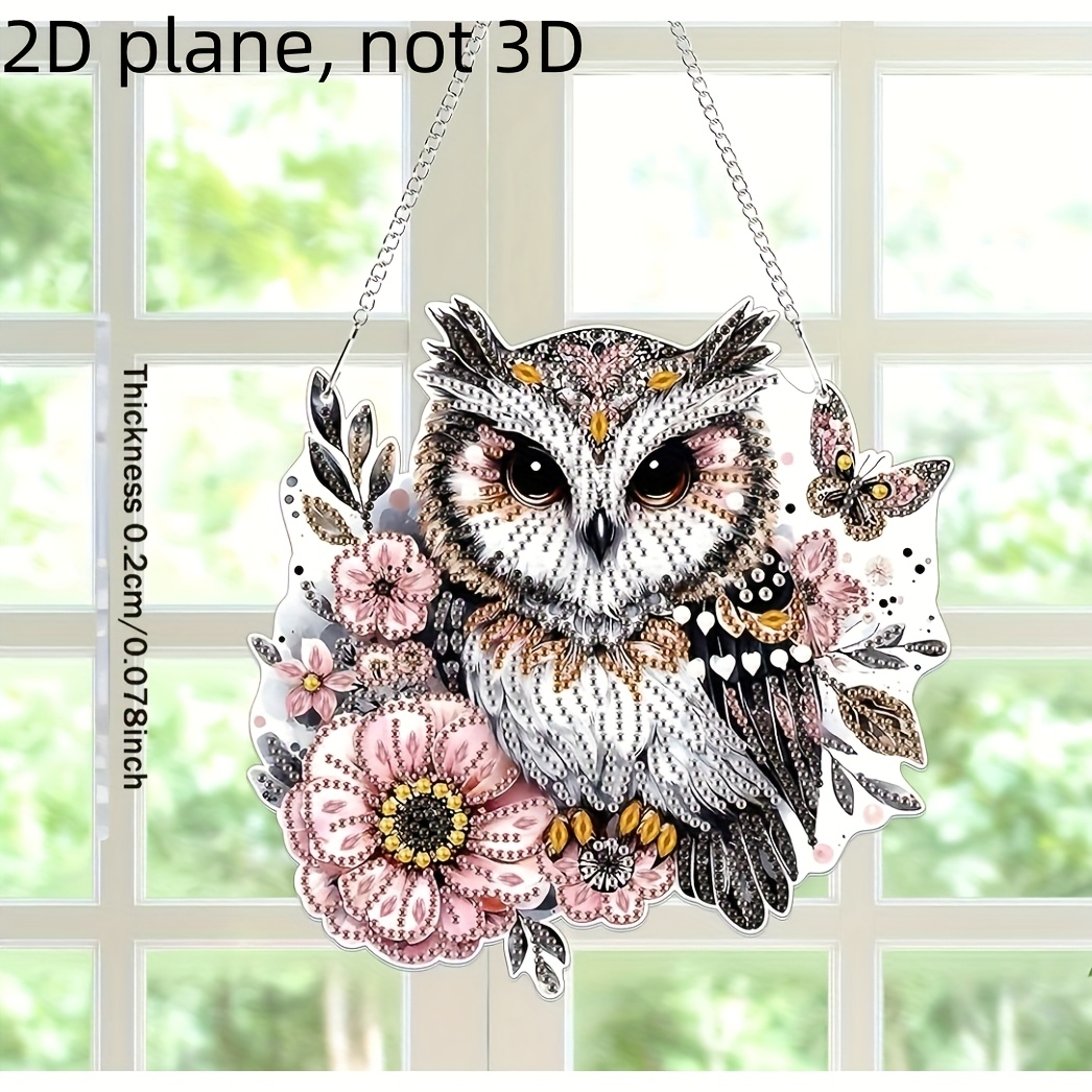 Image of 2d Flat Printing, Diy Diamond Painting Owl Style Hanging Kit, 5d Special Shape Diamond Painting Animal Set Hanging Ornament For Home And Garden Wall Decoration, 2d Flat
