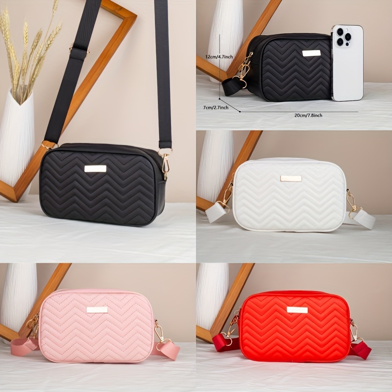 

Fashion V-quilted Crossbody Bag, Adjustable & Detachable Solid Color Wide Strap, Perfect For Phone, Cosmetics & Change
