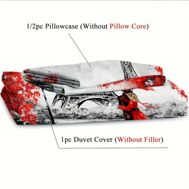 2 3pcs 1 duvet cover 1 2 pillowcase without core romantic france tower valentines day rainy romantic couple print soft comfortable bedding set for bedroom dorm room family gift Product details 2
