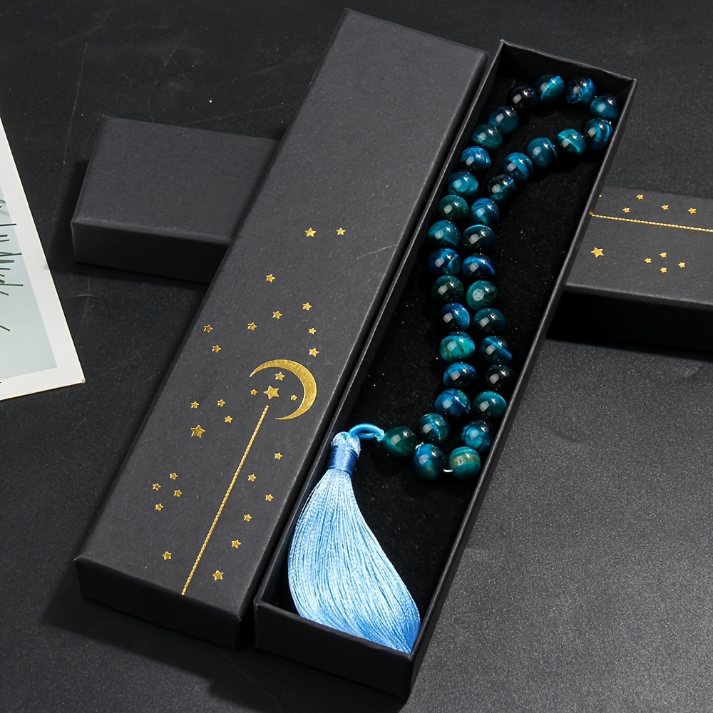 TEMU 33 Eye Beads (misbaha Tasbih Tasbeeh Masbaha ) With A Tassel Pendant, Designed Handmade Beaded Bracelet With 10mm Natural Stone Beads, Suitable