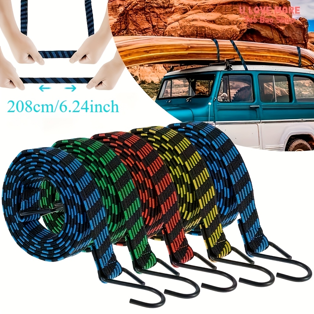 

5pcs 2m Heavy Duty Bungee Cords With Hooks - , Anti-slip Flat Straps For Luggage & Outdoor Gear Transport On Motorcycles And Bicycles, Travel Bag Strap