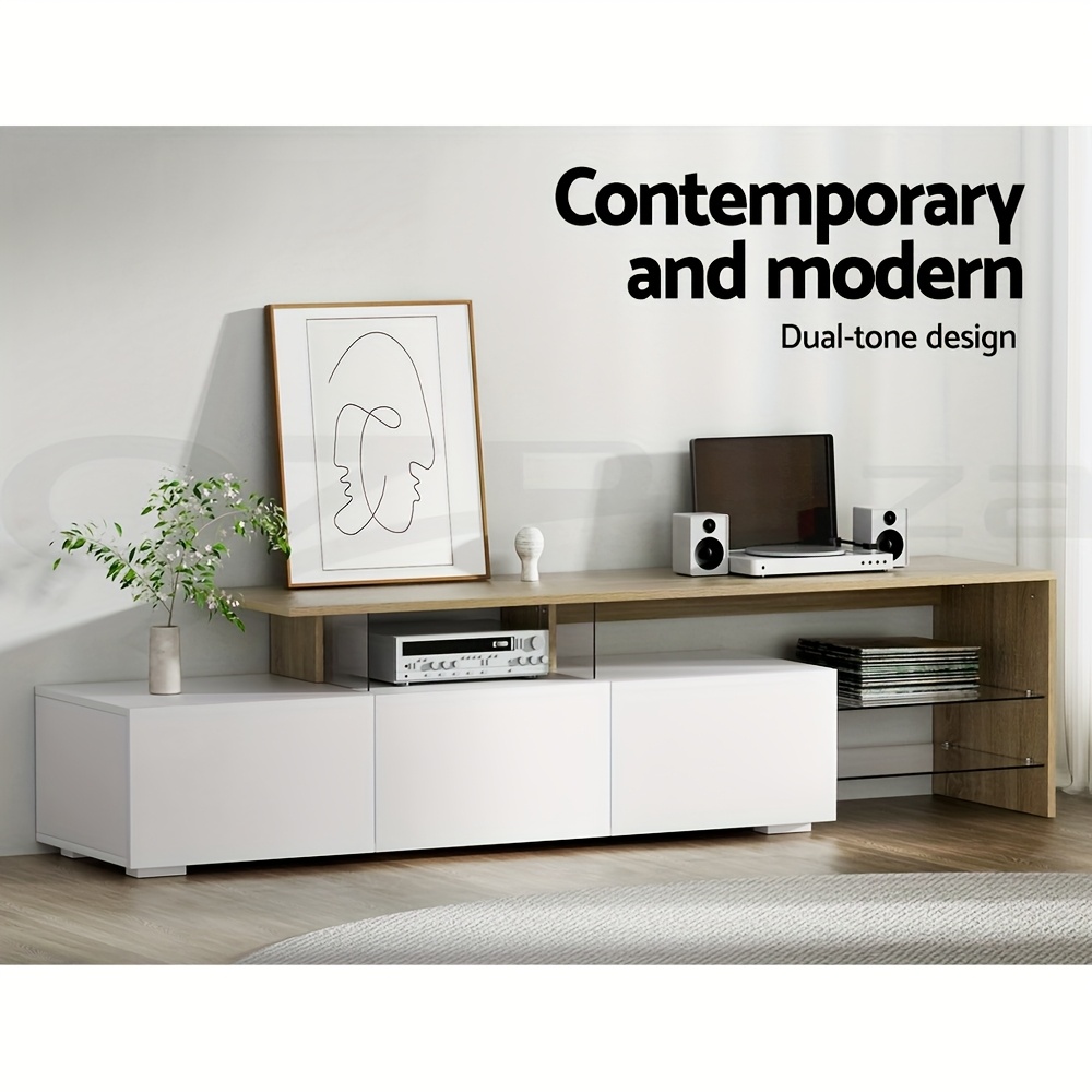   tv unit cabinet entertainment units wood stand table cabinets storage shelf organiser cupboard   room bedroom furniture with 3   drawer high gloss white Product details 3