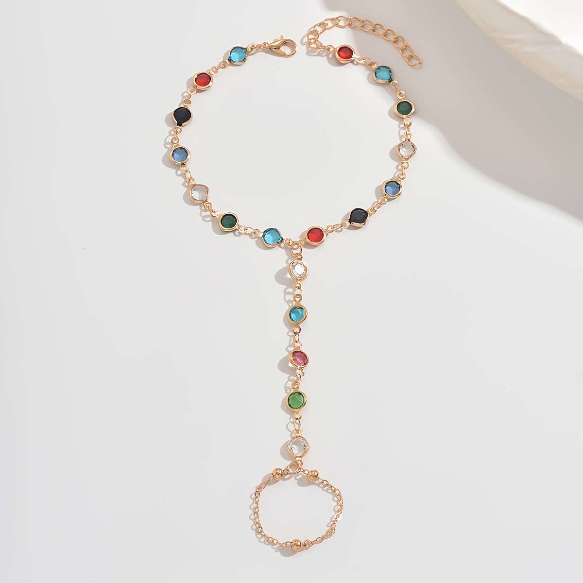 TEMU 1pc Elegante Anillo de Dedo y Pulsera de Cristal Artificial Colorido Estilo Bohemio, para que las Mujeres lo , para Ir al Trabajo, Vacaciones en