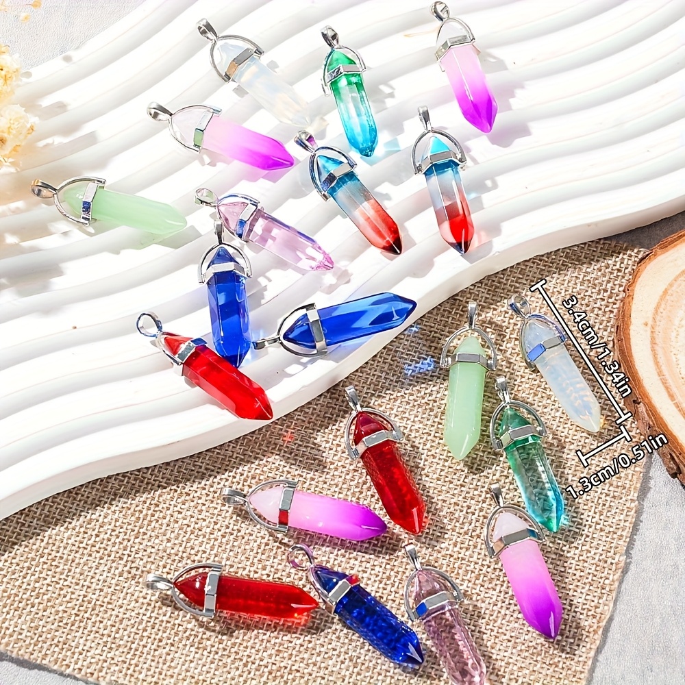10pcs Multicolor Glass Hexagonal Column Pendant Necklace Set
