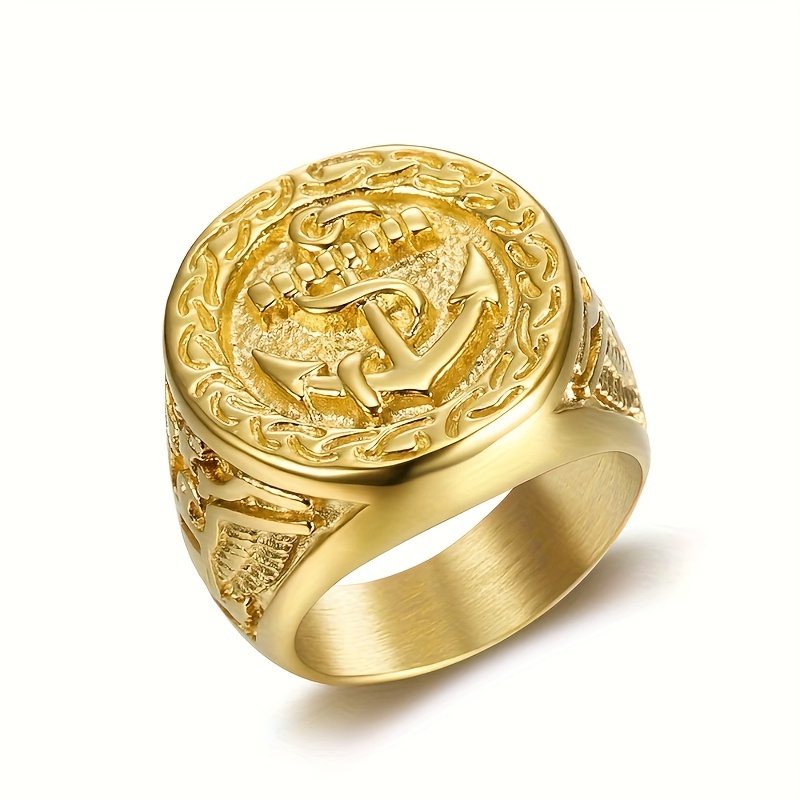 E-shop Modischer Klassik-Ring, Herrenring, vergoldeter Ring, Kupferring, Hip-Hop-Ring, Anker-Ring, Schmuckgeschenk für Party