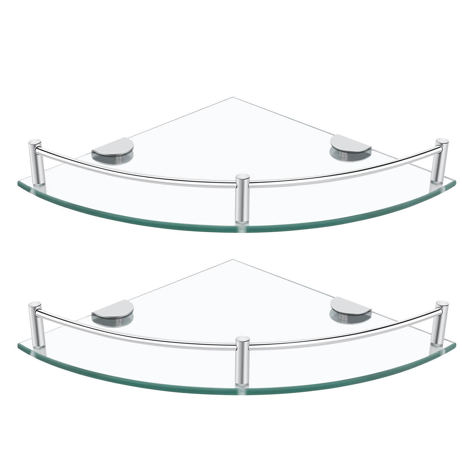 TEMU Glass Bathroom Shelves - Set Of 2 Corner Shelves, Shower And Wall Mount, Shower Shelf For Inside Shower, Floating Glass Shelves For Bathroom,