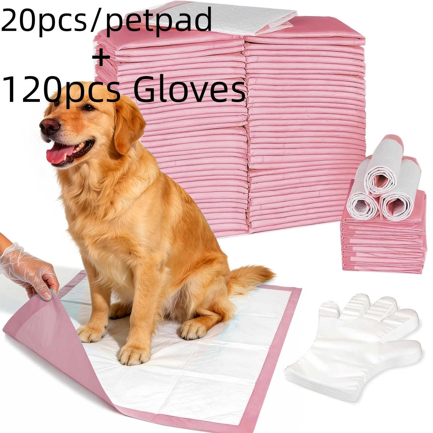 TEMU 120pcs Pack Pink Puppy Training Pads Suitable For Potty Training, Thickened Absorbent Disposable Pee Pads With Multiple Sizes For Large Dogs,