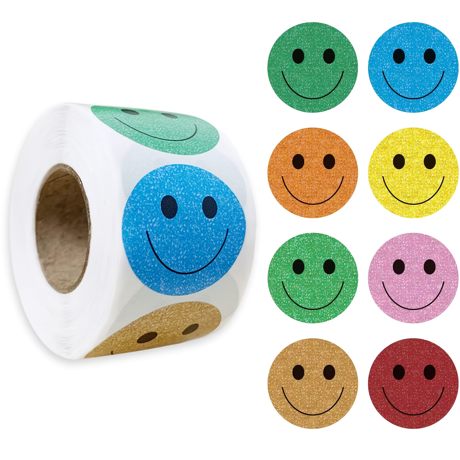 

500 /1 Roll Happy Stickers-self-adhesive Cartoon Smile Seal, Round Stickers, Suitable For Party Gifts, Plastic, Glass, Cloth, Decoration