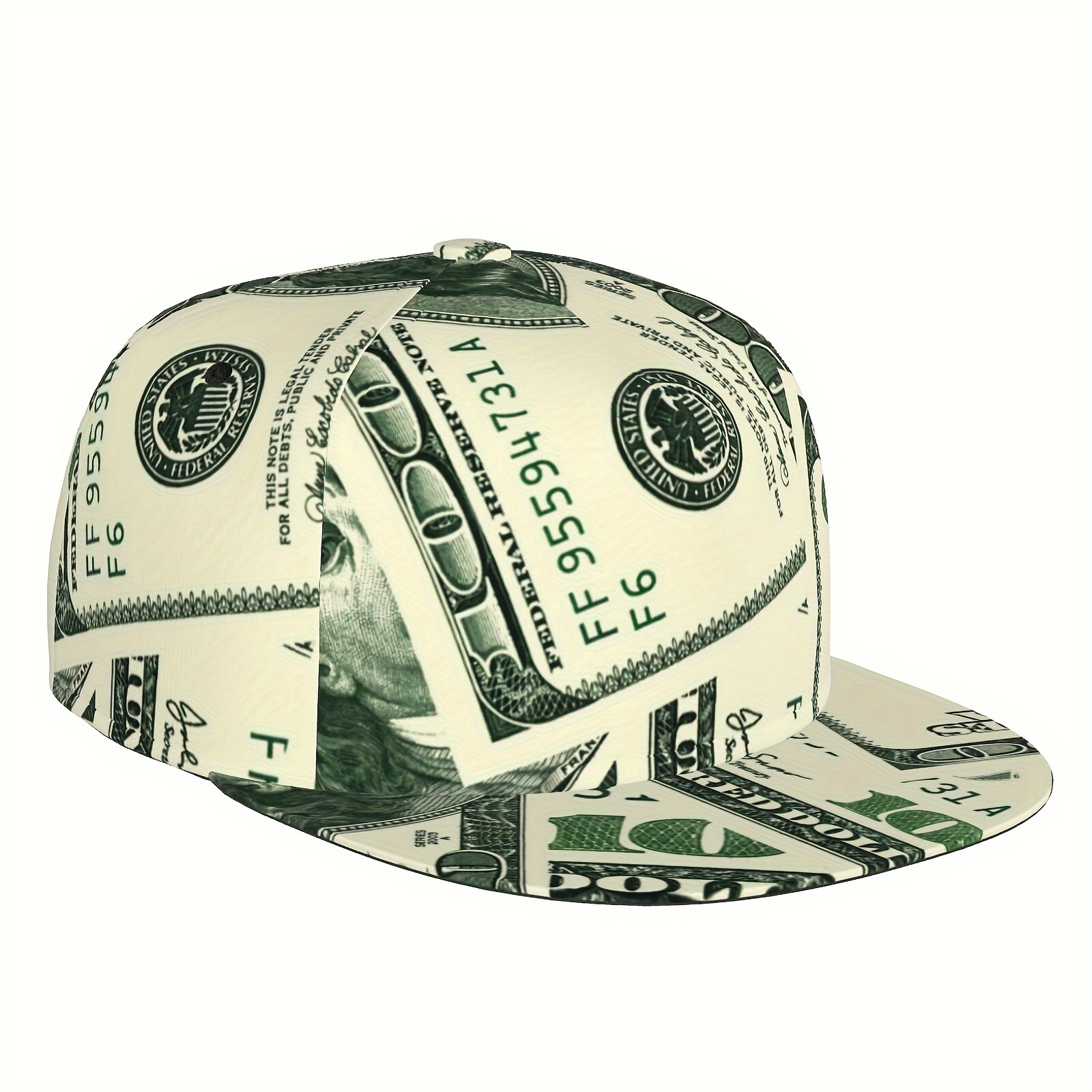 

Cool Punk Luxury Full Dollar Print Baseball Cap, Flat Brim Hippie Trucker Hat, Snapback Hat For Casual Leisure Outdoor Sports